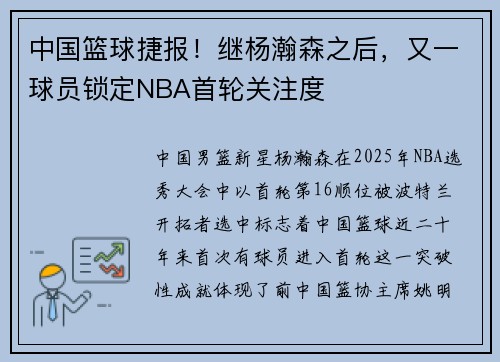 中国篮球捷报！继杨瀚森之后，又一球员锁定NBA首轮关注度